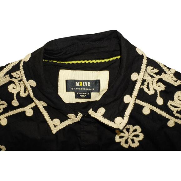 Maeve by Anthropologie Embroidered Collared Shirt Mini Dress Black/Cream – XXS - Picture 10 of 10